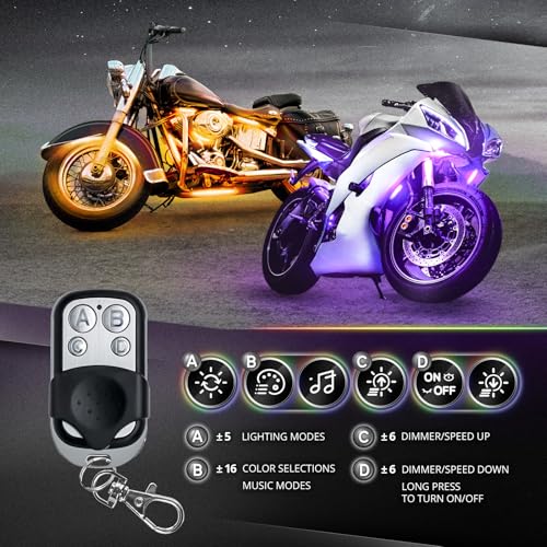 OPT7 12pcs Motorcycle LED Strip Lights with App & Remote Control, RGB Multicolor & Sound Sync Neon Accent Bike Underglow Lighting Kit, 12V Switch for Harley Honda Yamaha Kawasaki