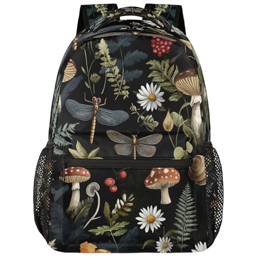Kids Backpack for School, Vintage Mushroom Leaves Casual Travel Backpacks, Boys Girls Students Book Bag Daypack for Weekender Camping Outdoor - color: Mushroom Leaves