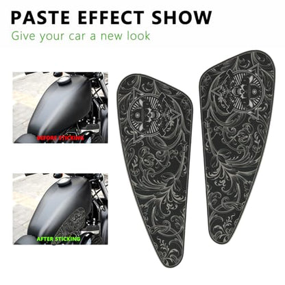 Skull Motorcycle Gas Tank Graphics Fuel Oil Tank Pad Decals for Harley Sportster XL 883 1200 Softail Dyna Bobber - color: 2pcs Side Gas Tank Pad