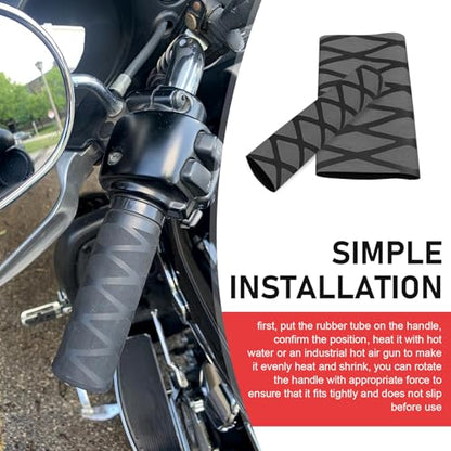 4 PCS Non-Slip Heat Shrink Motorbike Grips & Brake Grips Sleeve, Diamond Grid Rubber Handlebar Grip Cover, Shockproof Handlebar Protector, Universal for Dirt Bike, Scooter (Black) - color: Black