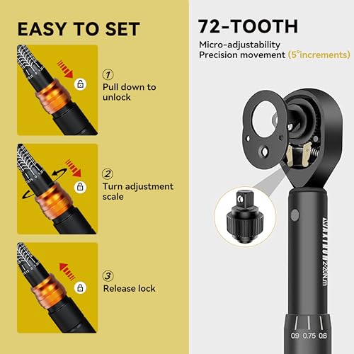 32-Pc Bike Torque Wrench Set, 1/4-Inch Dr. Click Torque Wrench and Bit Kit, 2-20 Nm Micro Adjustment, 72-Tooth Ratchet Head, Portable Round Pouch - size: 32-Piece