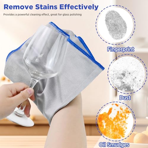 Puomue 12 Pack Microfiber Glass Cleaning Cloth, 320GSM Thick Lint Free Glass Towels, Reusable Window Cleaning Cloth for Windshields, Lenses, Glasses, Mirrors & Windows, Polishing Silver, 13.8" x 10.8"