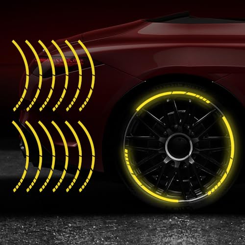 12PCS Reflective Car Wheel Stickers, Night Safety Warning Bicycle Stickers, Anti-Scratch Reflective Rim Decals for Car Motorcycle Cycling Bike (Yellow) - color: Yellow