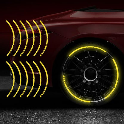 12PCS Reflective Car Wheel Stickers, Night Safety Warning Bicycle Stickers, Anti-Scratch Reflective Rim Decals for Car Motorcycle Cycling Bike (Yellow) - color: Yellow