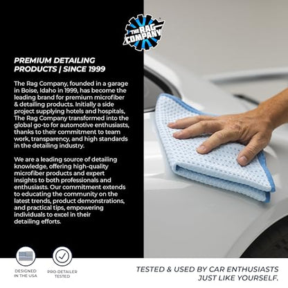 The Rag Company Dry Me A River, Professional Korean 70/30 Blend Microfiber Waffle-Weave Drying & Detailing Towels, Soft Suede Edges, 390 GSM, 16x24 Inches, Light Blue, 3-Pack - color: Light Blue, size: 16in x 24in