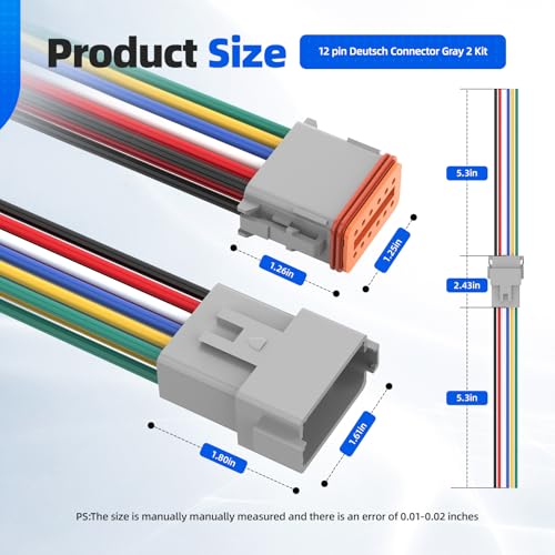 12 Pin Deutsch Connector, Hoodutric 16AWG Gray Male Female Wiring Harness DT Pigtail 12 Wire Waterproof Connector with Heat Shrink Tubing Electrical Tape for Car Truck Motorcycle Boat-2 Kit - style: 12Pin Gray 2 Set