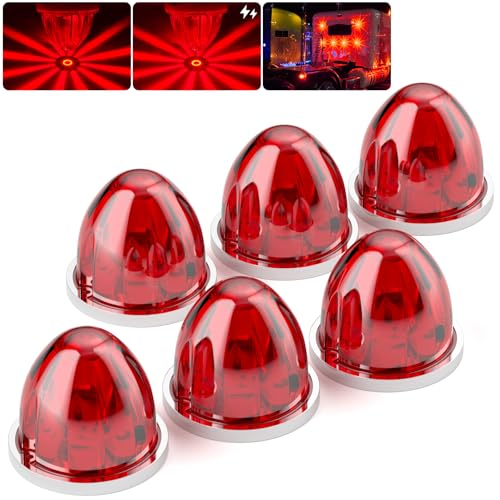BJZ 6Pcs Red Watermelon LED Strobe+Constant Marker Lights Dual Function Watermelon-Shaped Side Marker Clearance Tail Top Cap Roof Lights for Trailer Truck Semi-Trailer Heavy-Duty Truck Bus Van - color: Red, size: 6 Pack