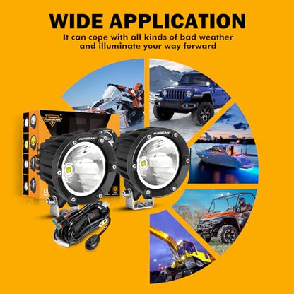 Auxbeam 4 Inch 72W Round Offroad Lights, 2PCS 7200LM LED Driving Pod Spot Lights White Beam with Wiring Harness Fit for Jeep Vehicle Truck SVU Motorcycle UTV - color: White Beam