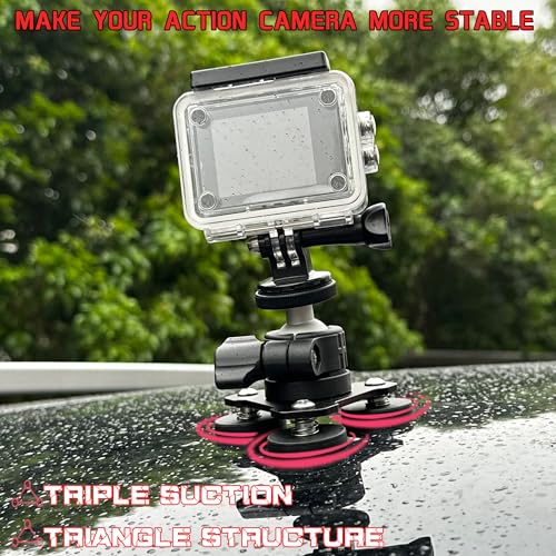 ULIBERMAGNET Magnetic Camera Mount, 80LB Heavy Duty Metal Car Adjustable Magnetic Mobile Camera Holder with Mini Ball Head,Strong Rubber Coated Magnet with 1/4’’-20 Male Thread Stud for GoPro - style: 80LB Triangle Magnetic Camera Mount