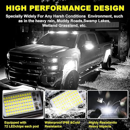 Nicoko 8 Pods 6000K pure White Rock lights Aluminum 9-30V Underglow Lights IP68 Waterproof Neon Trail Rig Lamp Lighting for SUV Car Truck Motorcycle Boat ATV UTV - size: Pure white rock lights - 8 pack