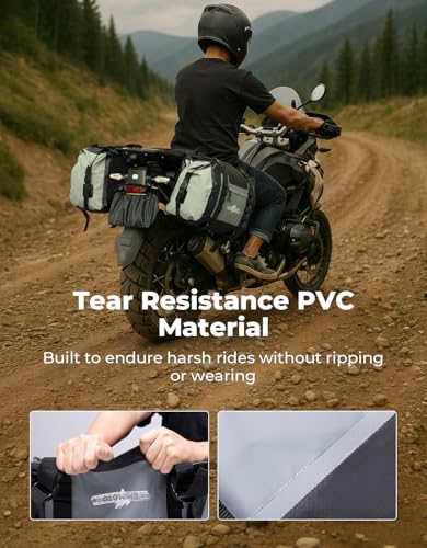 KEMIMOTO PVC Waterproof Motorcycle Saddlebags 50L(25Lx2) Adventure Dual Sport Bike Luggage Bag Saddle Bags Side Bags for Motorbike Travel Motorcycle Bags