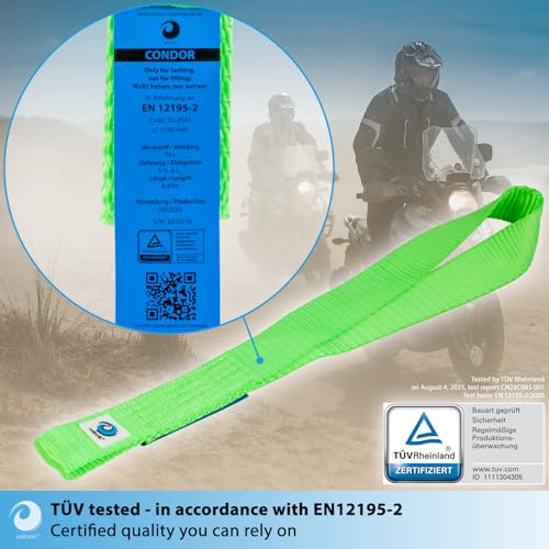 valonic Condor - Soft Loop tie Down Straps Heavy Duty - 2 Pack, 7716lbs, 1.4" x 18", Double Stitched, Green - for Motorcycle Handlebar