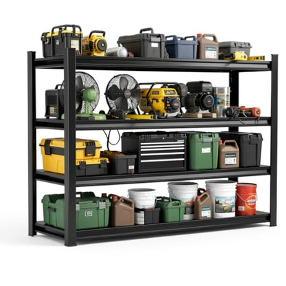 Metal Garage Shelving 4 Tier, Heavy Duty Garage Storage Shelves, Adjustable Steel Shelving Unit, Wide Metal Storage Rack for Garage Warehouse, Black, 45" W x 18" D x 54" H - size: 4TIER-45"W X 18"D X 54"H