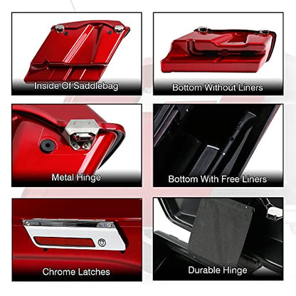 SLMOTO Saddle Bags, 5" Extended Hard Saddlebags Saddle Bag w/Lids Fit For 1993-2013 Touring Road King Road Glide Street Glide Electra Glide Ultra-Classic Red - color: Red Saddlebag