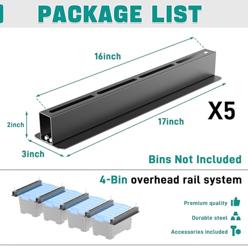 EVERHANGER Ceiling Storage Rack, Heavy Duty Overhead Storage Rack for Garage, Adjustable Ceiling Bin Storage System, 5 Sets for 4 Bins, 16 Inch - style: For 4 Bins