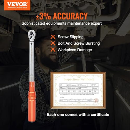 VEVOR 3/8-inch Drive Click Torque Wrench 10-80ft.lb/14-110n.m, Dual-Direction Adjustable Torque Wrench Set with Mechanical Dual Range Scales and Adapters Extension Rod - size: 10-80 FT.LB, style: 3/8-inch