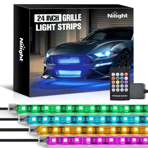 Nilight 4Pcs 24inch LED Grille Lights 144 LEDs RGB Multi Color Exterior Lighting Kit with Sound Active Function and Wireless Remote Control for Cars Van SUV Truck - color: 4Pcs 24Inch Grille Light w/Remote