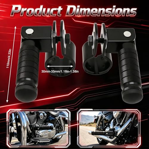 M8 Foldable Motorcycle Foot Pegs Foldable Motorbike Bicycle Footrest Rest Pedal, Universal Aluminum 90 Degree Folding Rearsets For Electric Car Motorbike Mini Bike Dirt Pit (Black)