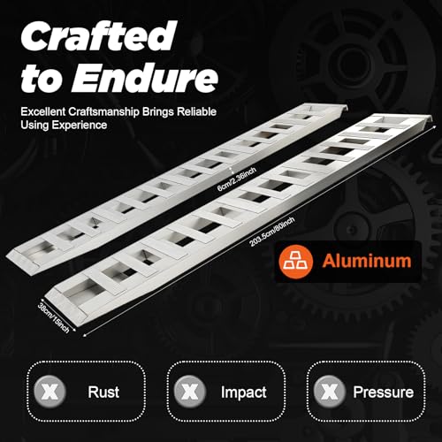 Pair of 80" x 15" Aluminum Truck Car Auto Trailer Ramps 6000lbs Capacity Loading and Unloading Ramps with Crossbar Universal Bike Motorcycle ATV Lawnmower Ramp Hook End - size: 15”W x 80”L