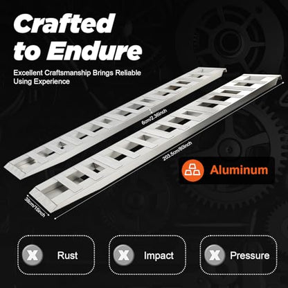 Pair of 80" x 15" Aluminum Truck Car Auto Trailer Ramps 6000lbs Capacity Loading and Unloading Ramps with Crossbar Universal Bike Motorcycle ATV Lawnmower Ramp Hook End - size: 15”W x 80”L