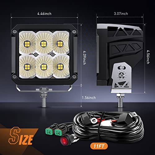 Nilight 2 PCS LED Pod Lights 120W 4 Inch Square 13500LM 120° Super Flood 14AWG DT Connector Wiring Harness Kit Offroad Driving Work Light for Truck UTV ATV SUV 4x4 - color: 6LED Flood Pod
