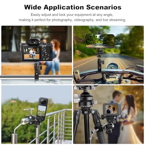 Super Clamp Camera Mount with 360° Mini Ball Head, Aluminum Desk Tube Crab Clamp for Monitor/Light/Mic, Bike/Motorcycle Handlebar Mount for Go Pro/Insta360/DJI Action Camera (SY012)