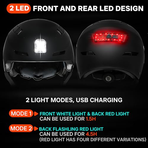 DKONI Bike Helmet with LED Lights Bicycle Helmets Commuter Cycling Helmet USB Rechargeable Front & Back LED Light Helmet for Adult Men Women - color: Black, size: Large: 22-24 inch (56-61cm)