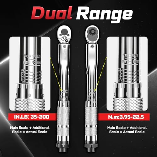 GEINXURN 66Pcs 1/4 In. Drive Click Torque Wrench Set, 35-200In.Lb 72-Tooth Ratchet Wrench Bike Maintenance Kit, Universal Socket, Screwdriver Bits for Bicycle, Car, Moto - style: GX-TW0104FS66-US