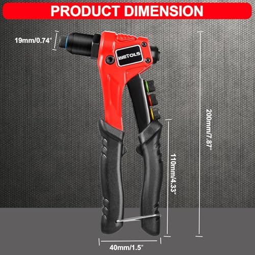WETOLS Pop Rivet Gun Kit with 200 Blind Rivets, Upgraded Manual Single Hand Riveter with 4 Tool-Free Interchangeable Rivet Heads and 4 Drill Bits, Pop Rivet Tool Kit with Sturdy BMC Carrying Case - size: Regular Rivet Gun