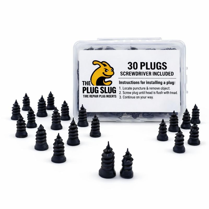 Emergency Tire Plug Kit for Cars, Trucks, Motorcycles – 30 Tire Plugs (2 Sizes), Phillips Screwdriver & Canvas Tool Pouch