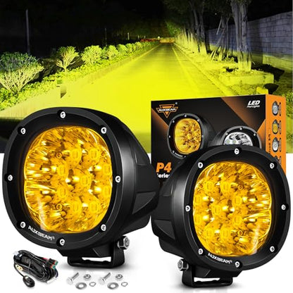 Auxbeam 4In 90W Amber Round Led Offroad Lights 2PCS 9000LM Amber Fog Super Bright Driving Light with Wiring Harness Kit Spot Beam Pod Light for Truck SUV ATV UTV Jeep Wrangler Motorcycle - color: Amber Spot Offroad Lights