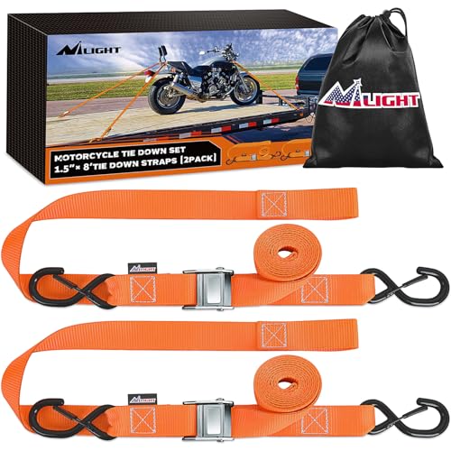 Nilight Motorcycle Tie Down Straps 1.5”×8’ Heavy Duty Cambuckle with Soft Loops Safety S-Hooks 3084Lbs Break Strength for Securing Dirtbikes ATV UTV - color: 1.5in x 8ft Motorcycle Tie Down Straps