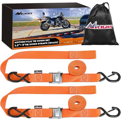 Nilight Motorcycle Tie Down Straps 1.5”×8’ Heavy Duty Cambuckle with Soft Loops Safety S-Hooks 3084Lbs Break Strength for Securing Dirtbikes ATV UTV - color: 1.5in x 8ft Motorcycle Tie Down Straps