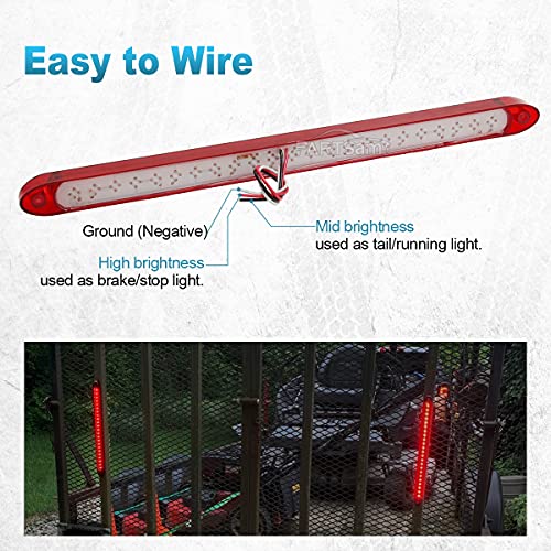 Partsam 2PCS 17 inch Red LED Trailer Light Bar 23 LED Third Brake Light Trailer Center Light Bar with Stop Turn Tail Functions Waterproof Surface Mount for Trailers Cargo