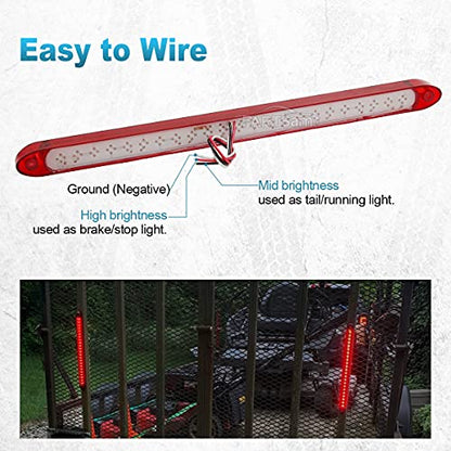 Partsam 2PCS 17 inch Red LED Trailer Light Bar 23 LED Third Brake Light Trailer Center Light Bar with Stop Turn Tail Functions Waterproof Surface Mount for Trailers Cargo