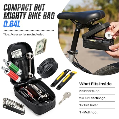 WOTOW Magnetic Bike Saddle Bag - 0.64L Portable Lightweight Under Seat Bicycle Bag with Fast Magnetic Clasp Attachment, Waterproof Zipper, Internal Pocket for Road, Mountain Bikes(L) - size: Large