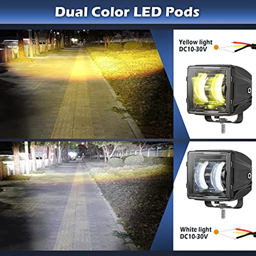 Dual Color LED Cubes Pods Lights, Super Bright 120W 3" LED Spot Work Light Bar White & Yellow Ditch Fog Light Driving Lamp for Trucks RV Trailer Jeep UTV 4x4 Off Road Motorcycle ATV SUV Boat