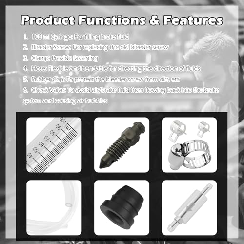 Motorcycle Brake Bleeder Kit,Practical Brake Bleeding Tool with Brakes Bleeder Hose/100ml Syringe/Brakes Bleeders One Way Valve,Essential Hydraulic Disc Clutch Bleeders Kit