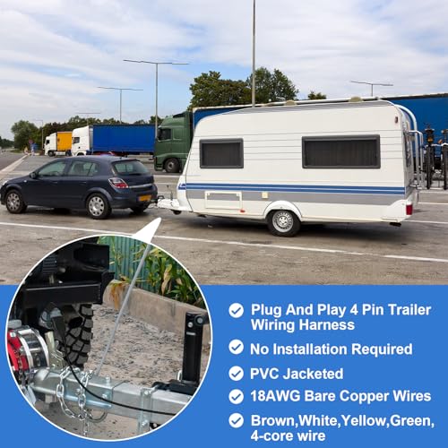 18AWG 20FT 4 Pin Trailer Connector Pure Copper 4 Pin Trailer Wiring Harness Jacketed Cable Heavy Duty Male Extension Wiring Harness 4 Wire 4-Flat Connector 4 Way Flat Plug with Dust Cover - size: 20 Ft 18AWG