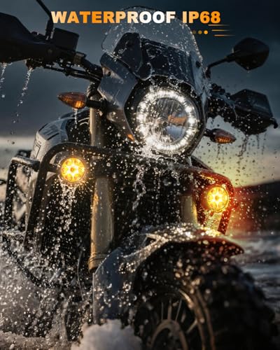 CO LIGHT 4.5inch Motorcycle Auxiliary Lights 15600LM Motorcycle Headlight with 3 Modes Complete 2 Pack Kit with Removable Amber Mask Mounting Brackets and Universal Wiring for Front Lighting Off Road - color: D043
