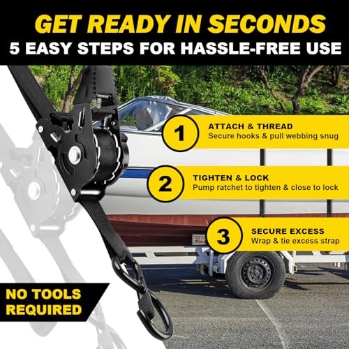 Retractable Ratchet Strap Heavy Duty 2 Pack 10 FT 1800 LB Break Strength Ratchet Tie Down with Safety Lock S Hooks and Soft Loop Tie Down,Easy Retract for Motorcycle,Truck Securing Cargo,Car. - color: 2-pack