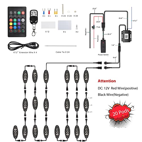 Hovano RGB LED Rock Lights, 20 Pods Waterproof Magic-RGB Multicolor Chasing Neon Underglow Music Lighting Kit with APP/RF Control for Jeep Off Road Truck Car ATV SUV RZR - size: 20 Pods Rock Lights
