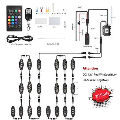 Hovano RGB LED Rock Lights, 20 Pods Waterproof Magic-RGB Multicolor Chasing Neon Underglow Music Lighting Kit with APP/RF Control for Jeep Off Road Truck Car ATV SUV RZR - size: 20 Pods Rock Lights