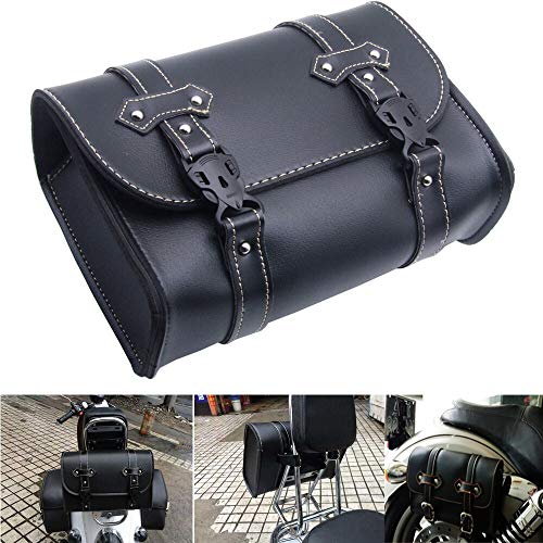 Riloer Motorcycle Saddle Bag, Universal Luggage PU Leather Bag Storage with 2 Mounting Straps Black