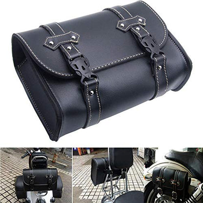 Riloer Motorcycle Saddle Bag, Universal Luggage PU Leather Bag Storage with 2 Mounting Straps Black