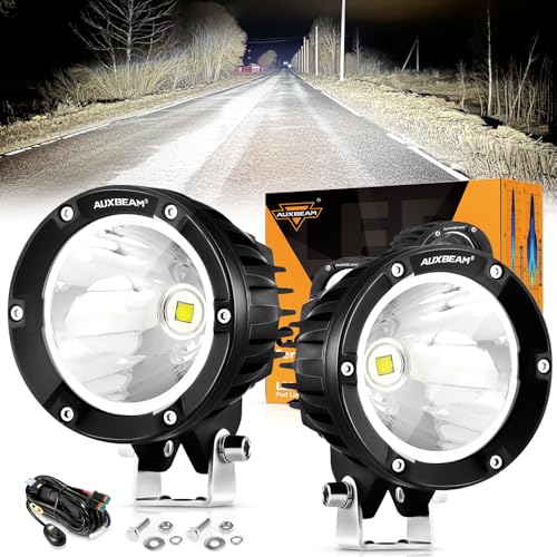 Auxbeam C4 Series LED Pods 4In 72W Round Spot Offroad Light, 2PCS 7200LM Ditch Lights with Wiring Harness Kit Led Pod Lights White Round LED Pods for Truck Jeep Motorcycle SUV ATV UTV Wrangler - color: White Led Offroad Light