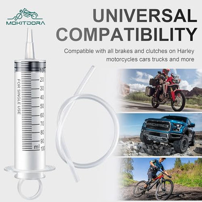 MoKitDora Brake-Clutch Fluid Bleeder Kit Hydraulic Disc Brake Bleed Tool 100ML Hose Universal Oil Fluid Extractor for Harley Motorcycles Cars Trucks Scooters Quads Repair Maintenance