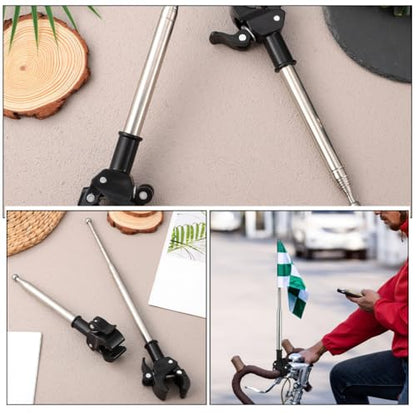 2Pcs Golf Cart Flag Holder, 63in Adjustable Bike Bicycle Motorcycle Flag Pole Mount, Universal Retractable Stainless Steel Bicycle Flagpole Bracket Hitch Rack