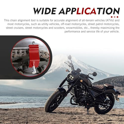 Motorcycle Chain Straightener, Rust-proof Metal Chain Adjustment Tool, Bike Chains Fast and Accurate Alignment Tool, for Motorcycles, Scooters, ATVs, Mopeds (Red)