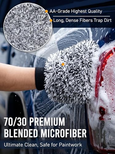 TAKAVU Car Wash Mitt Scratch Free, 2 Pack Microfiber Wash Mitts for Auto Detailing, Soft Lint Free Cleaning Gloves, Holds Sudsy Water, Machine Washable (Black & White) - color: Black
